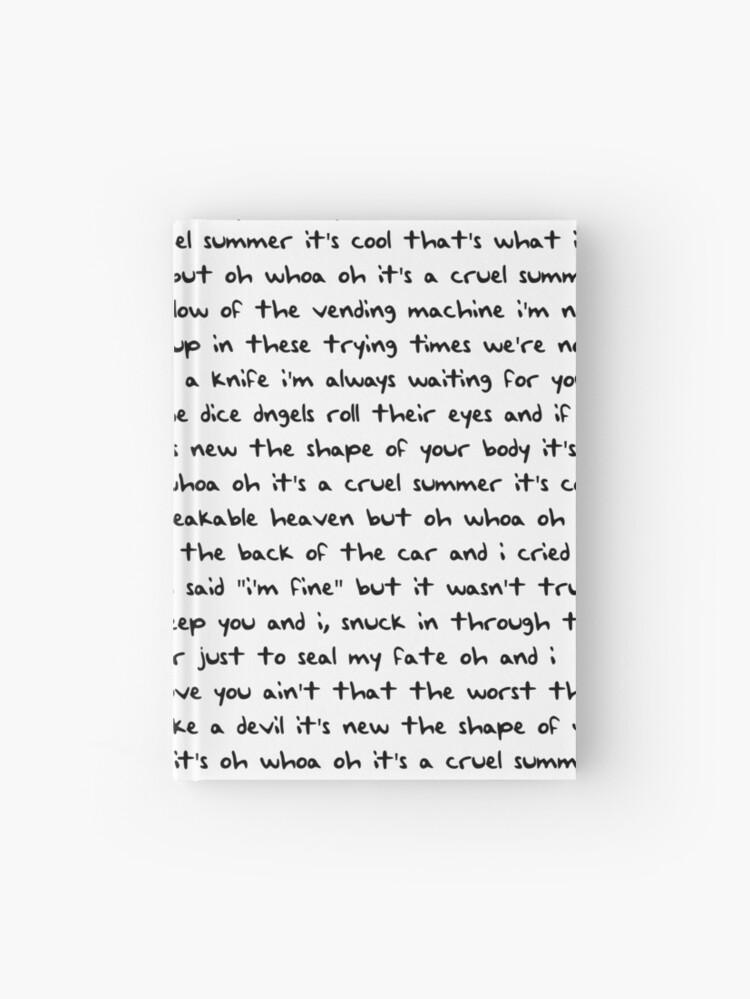 Cruel Summer Lyrics In Taylor Swift Handwriting Hardcover Journal