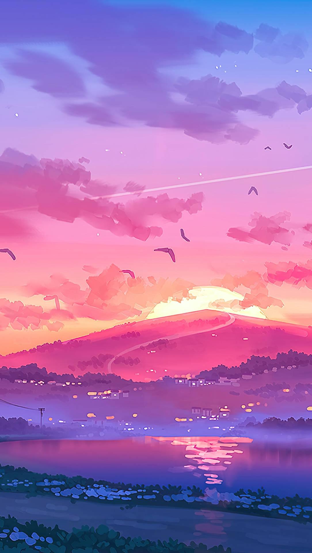 Download Pink Sunset Illustration iPhone Wallpaper