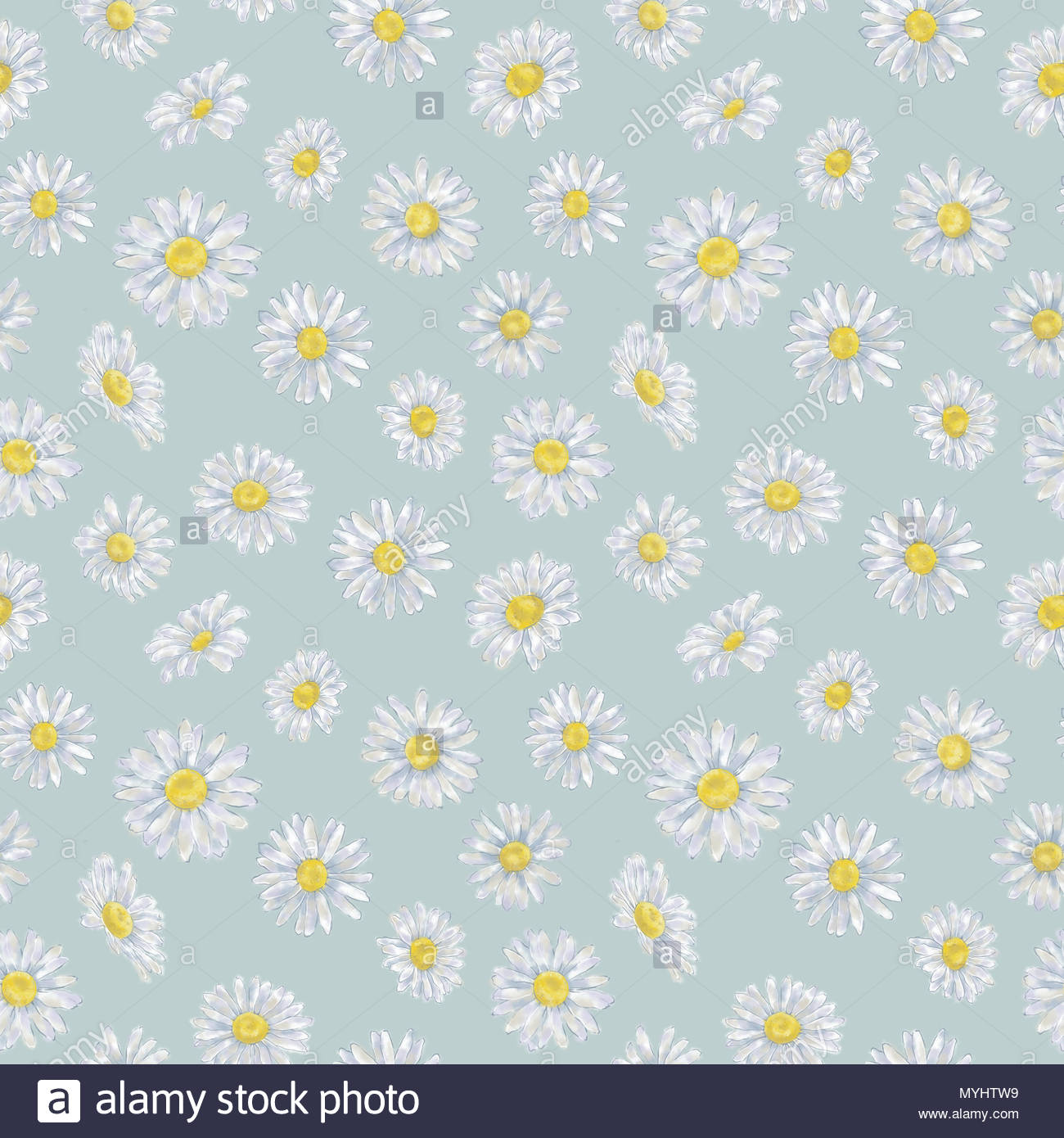 Chamomile Seamless Pattern On Blue Background Daisy
