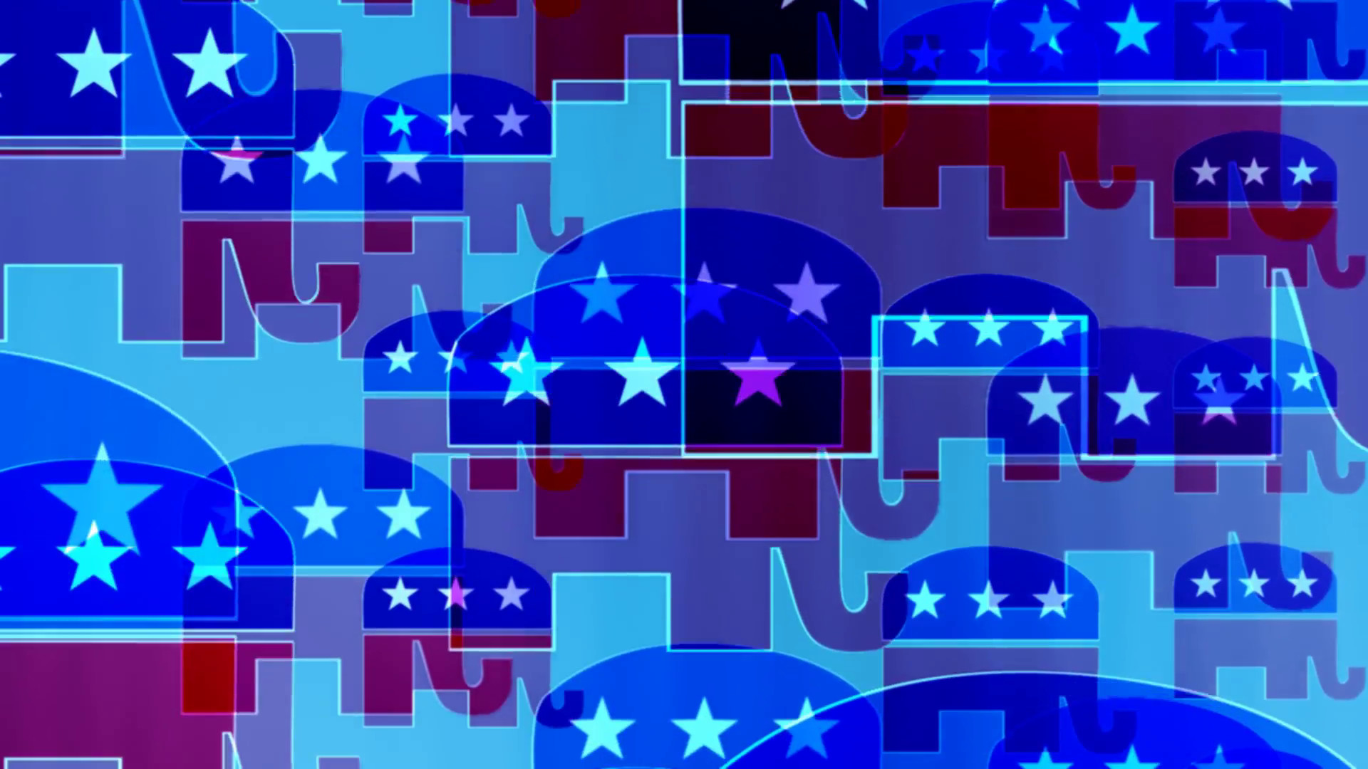 A vibrant collage of Republican Party elephant symbols in red, white, and blue, signifying American patriotism and political affiliation
