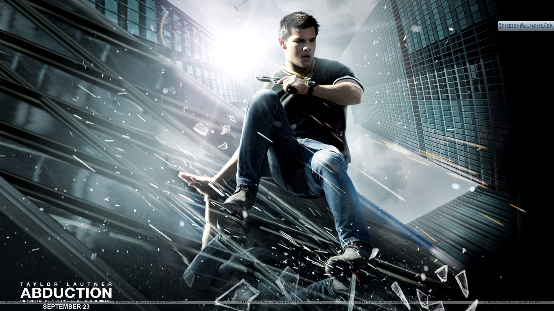 Abduction Taylor Lautner Sitting On Abuilding Glass Wallpaper