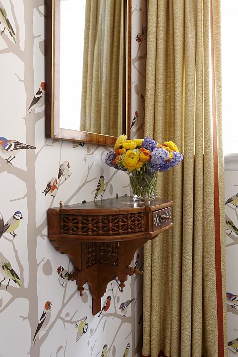 Sarah Richardson House Powder Room Bird Wallpaper