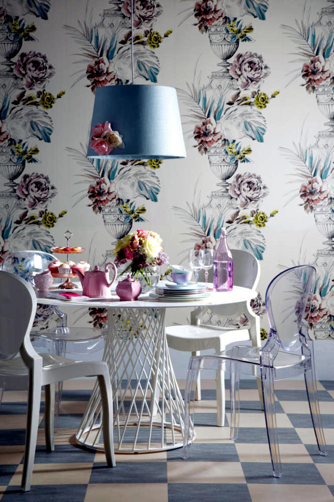 Pastel floral wallpaper dining room paper Interior Design Ideas 666x1000