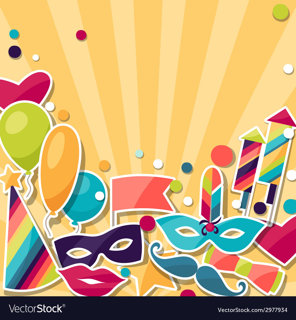 Celebration background with carnival stickers and Vector Image