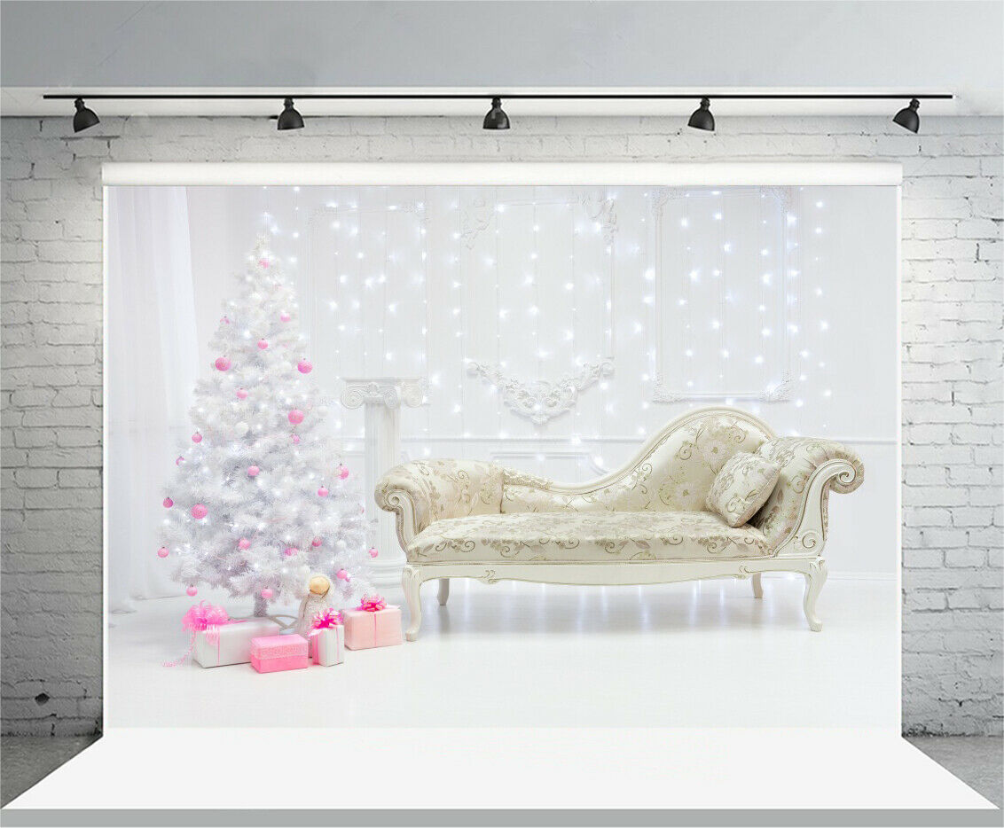 Flocked Xmas Tree Backdrop Christmas Mantel Background Studio