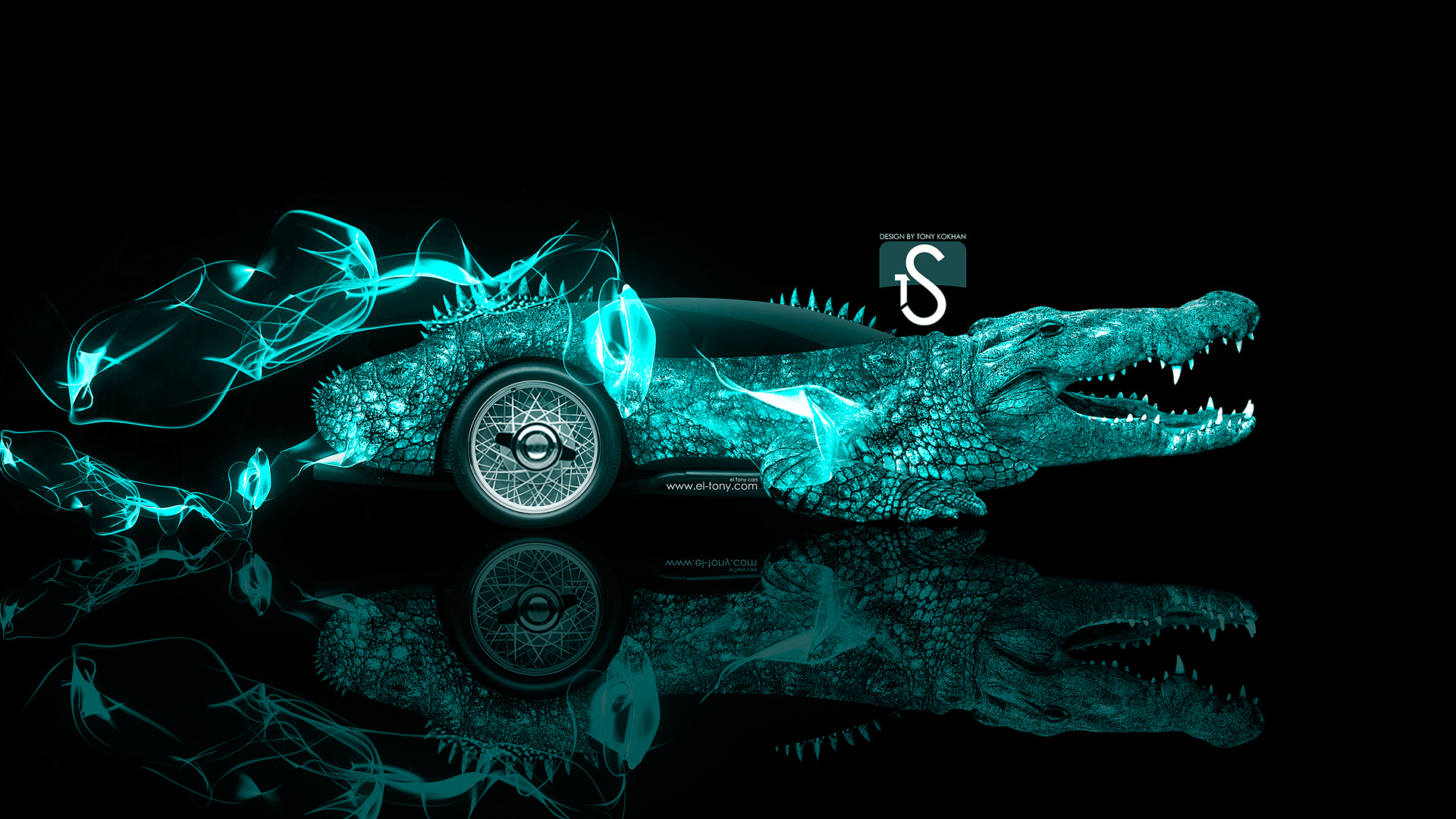 Fantasy Crocodile Car 2014 Azure Neon HD Wallpapers design by Tony