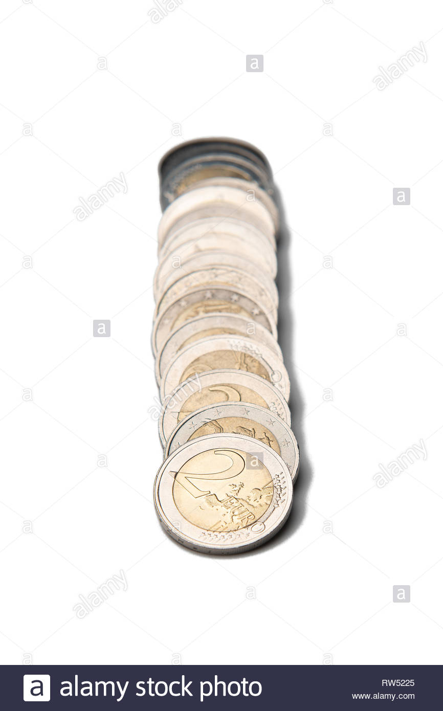Coins Organized In Columns And Rows Isolated Line On White