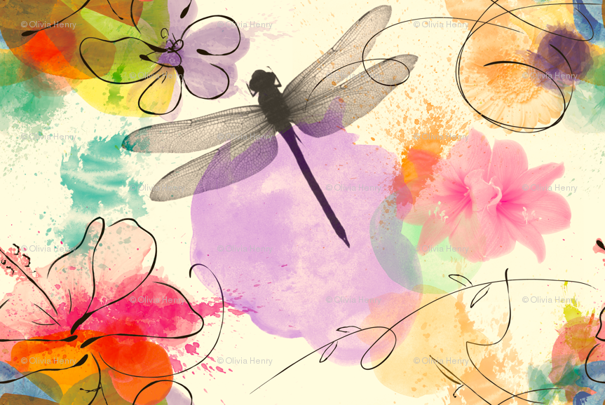 Watercolor Flowers Wallpaper Dragonfly Watercolour