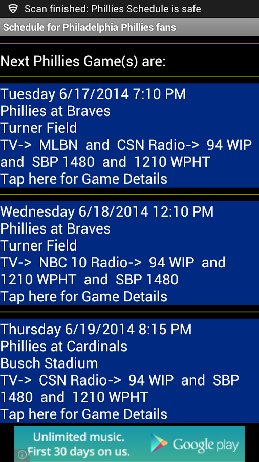 Schedule Philadelphia Phillies   Android Apps on Google Play