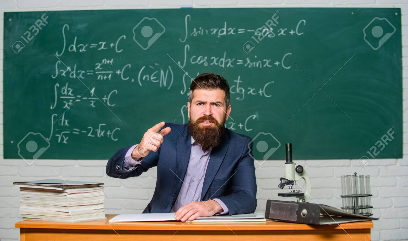 Get Out Of Class Teacher Strict Serious Bearded Man Chalkboard