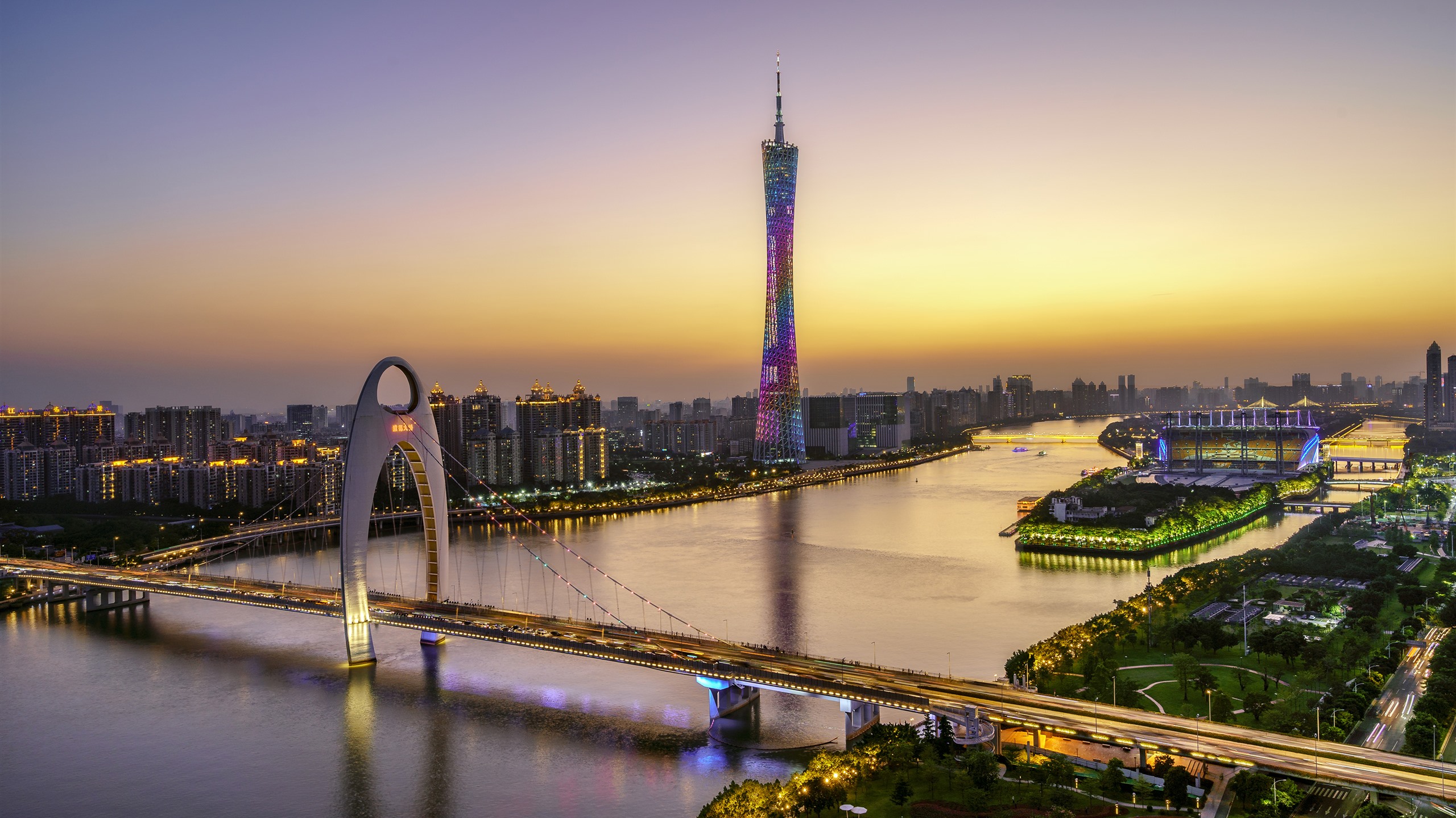 Wallpaper Beautiful Guangzhou Canton Tower Bridge River