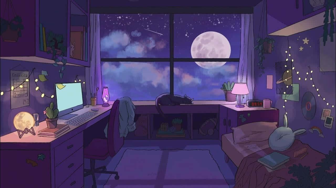A Room With Desk Lamp And Window Wallpaper