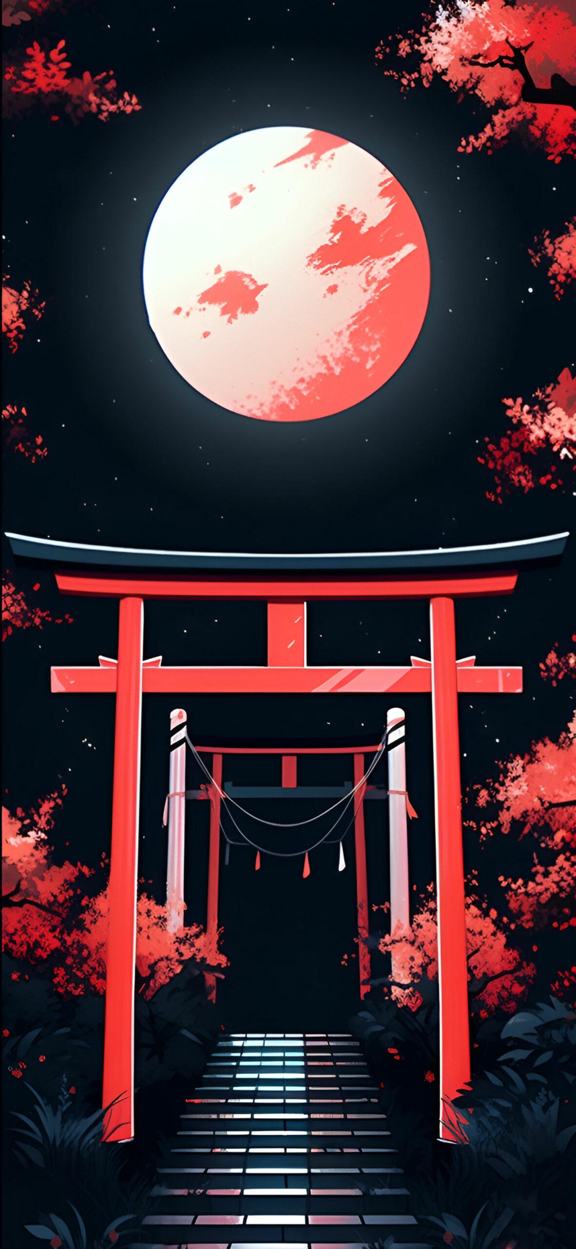 Aesthetic Japanese Arch Full Moon Wallpaper