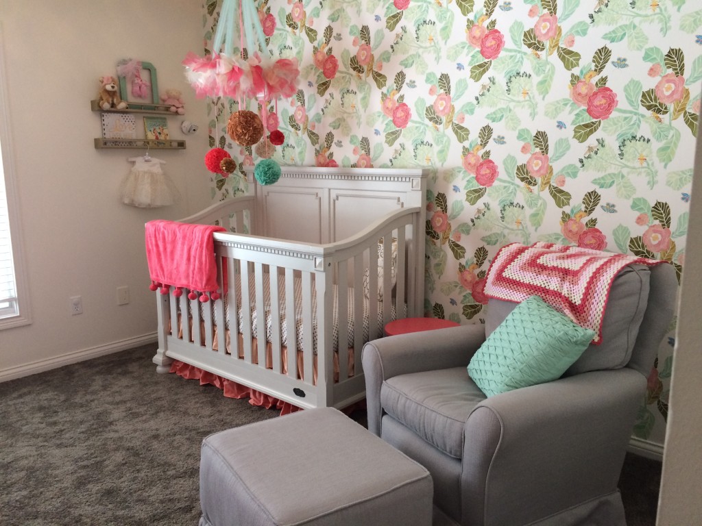 Pink Mint And Gray Nursery With Floral Wallpaper Project