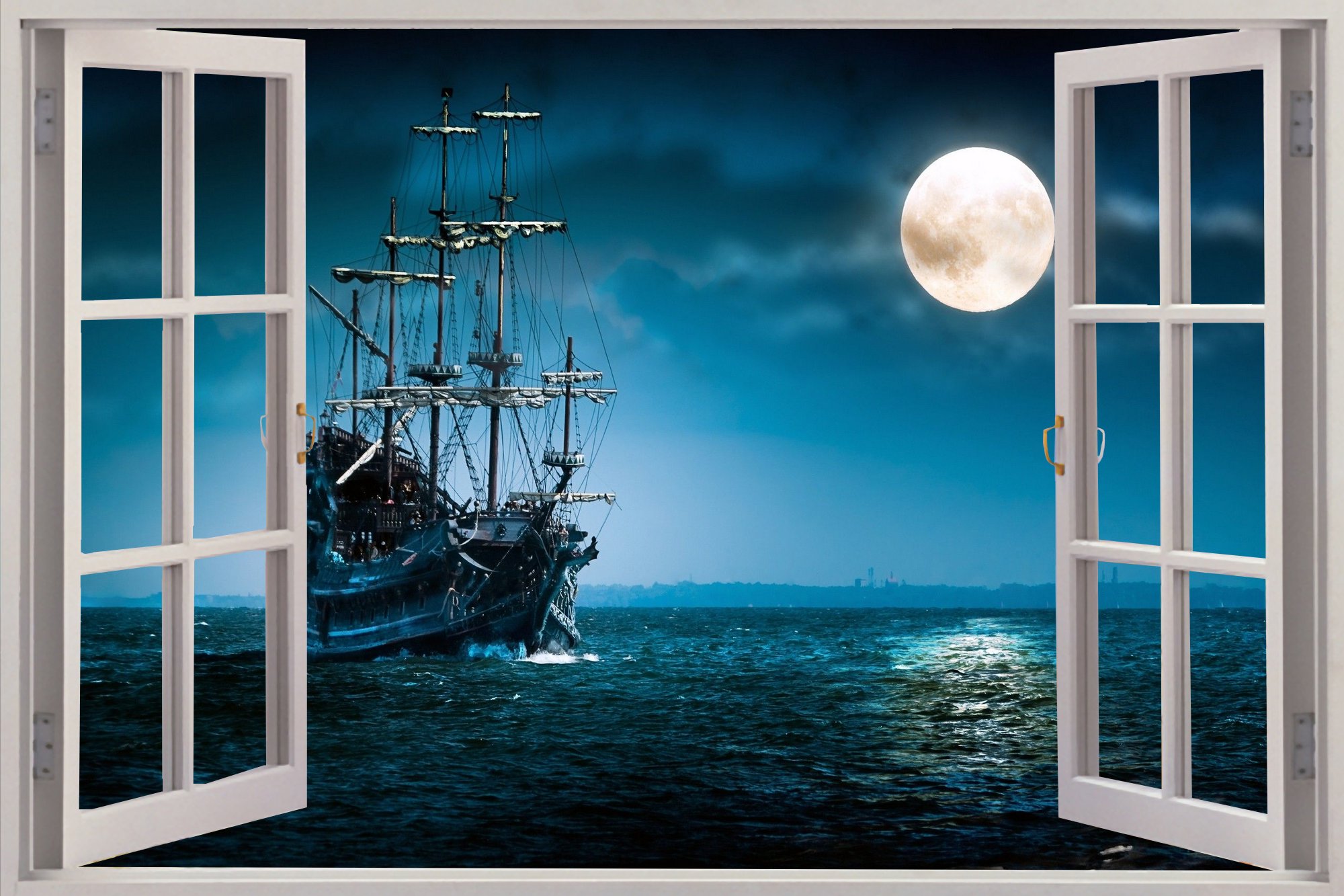 Pirate Ship Wallpaper Mural Huge 3d window pirate ship