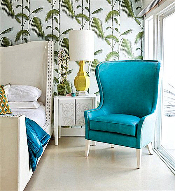 To really bring the tropics home go with palm leaf wallpaper in the 600x655