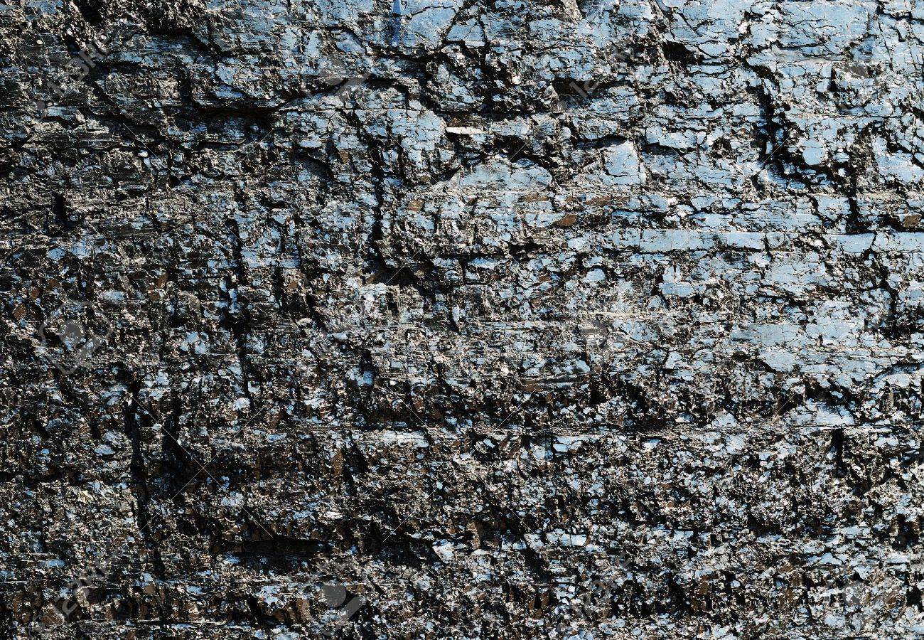 Black Reflective Surface Of Coal With Blue Tint Minerals