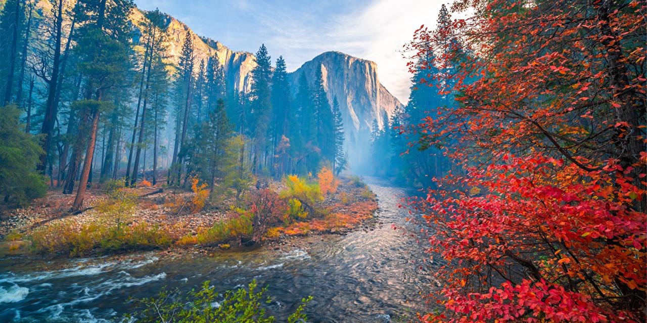 Desktop Wallpaper Yosemite California Usa Merced River Autumn