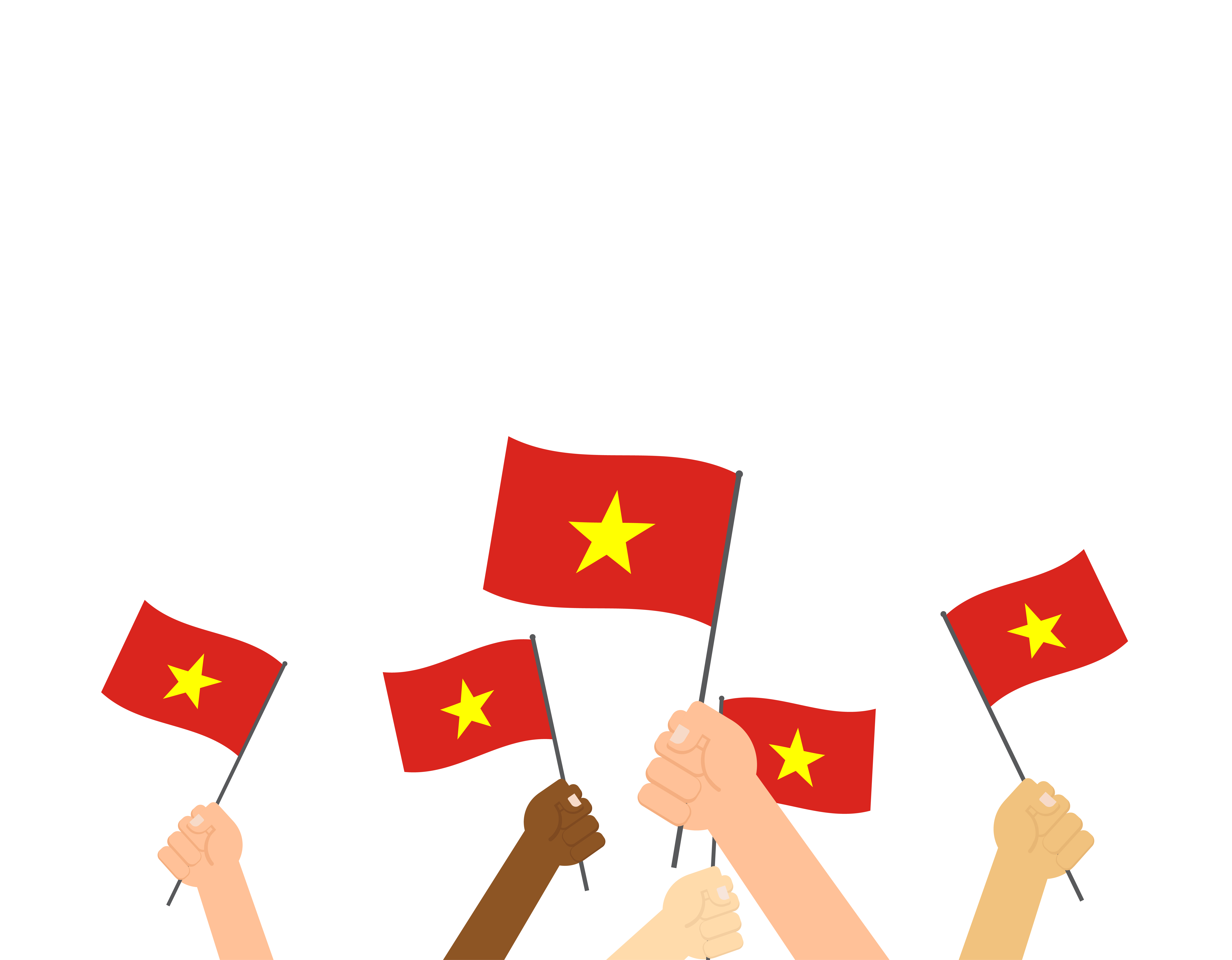 Hands Holding Vietnam Flags Isolated On White Background
