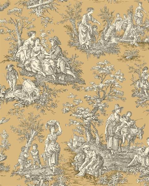 Waverly Classics Green And Mustard Country Life Toile Wallpaper