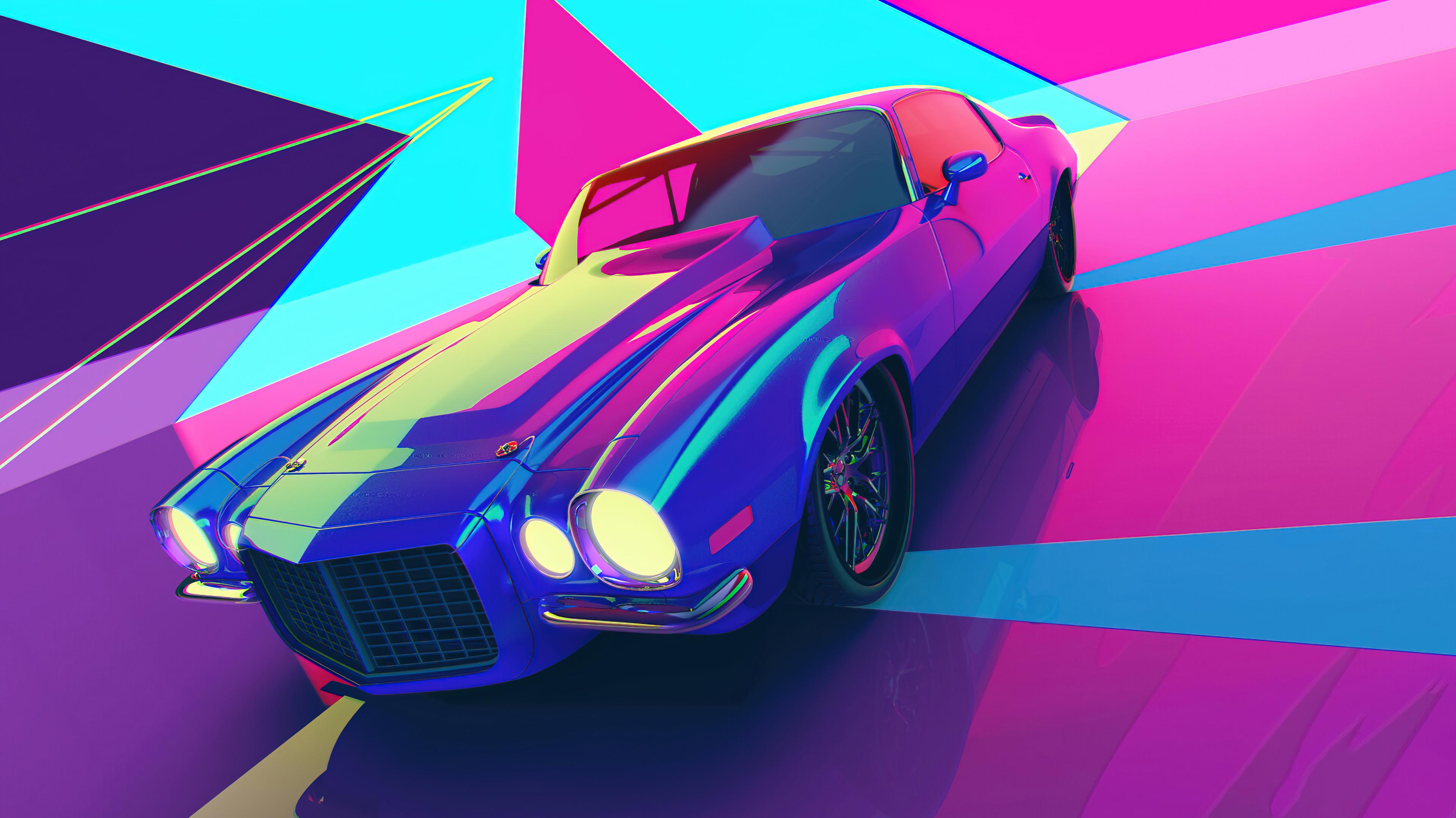 Sports Car Colorful Abstract Digital Art Wallpaper 4k