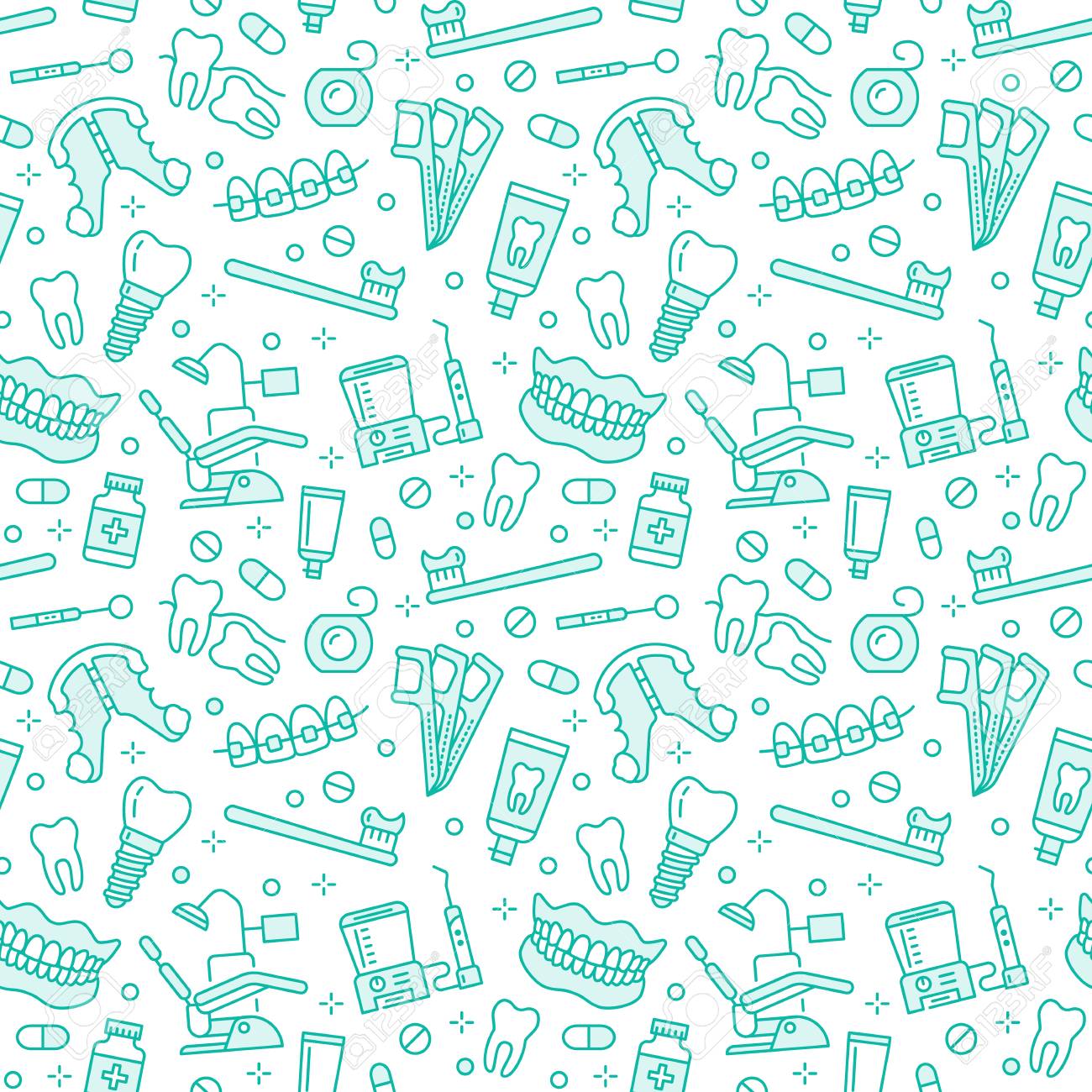 Dentist Orthodontics Seamless Pattern With Line Icons Dental