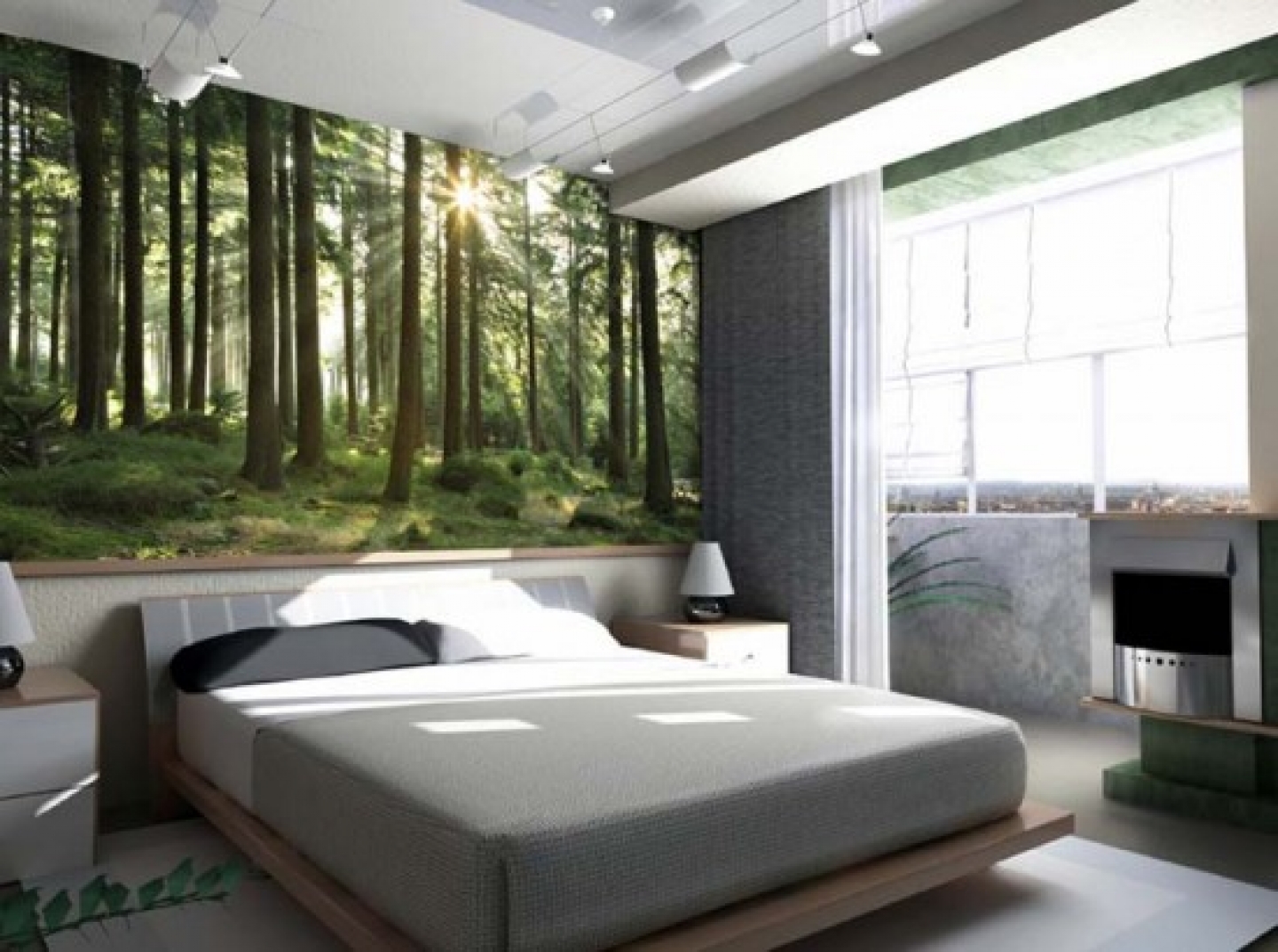 Free download Modern Living Room with Forest Wall Mural Scenery of