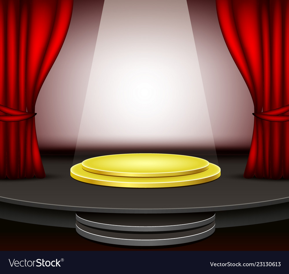 Background Stage Podium With Red Curtains Vector Image