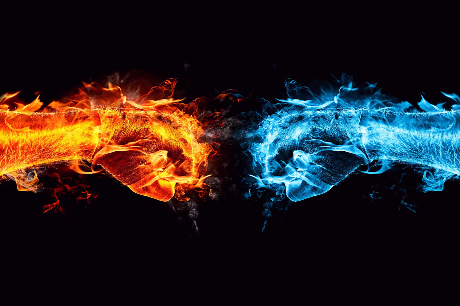Fire and Ice Fists Clashing in a 4K Wallpaper