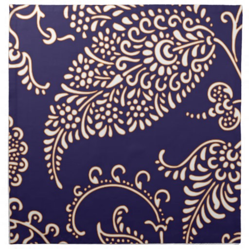 Navy Cobalt Blue Paisley Chic Girly Floral Vintage Wallpaper Pattern