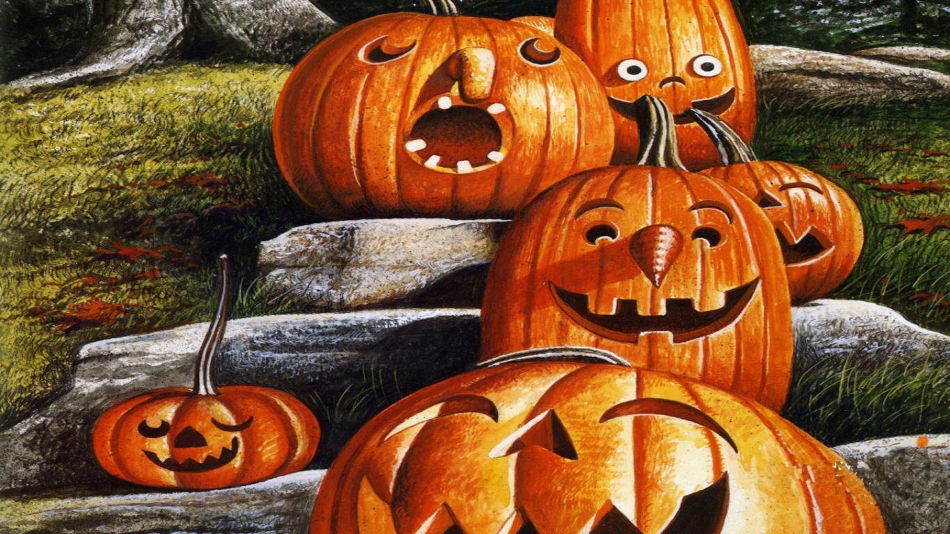 Funny Pooh Halloween Wallpaper Smiling Pumpkins