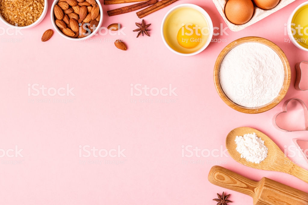 Ingredients And Utensils For Baking On A Pastel Background Stock