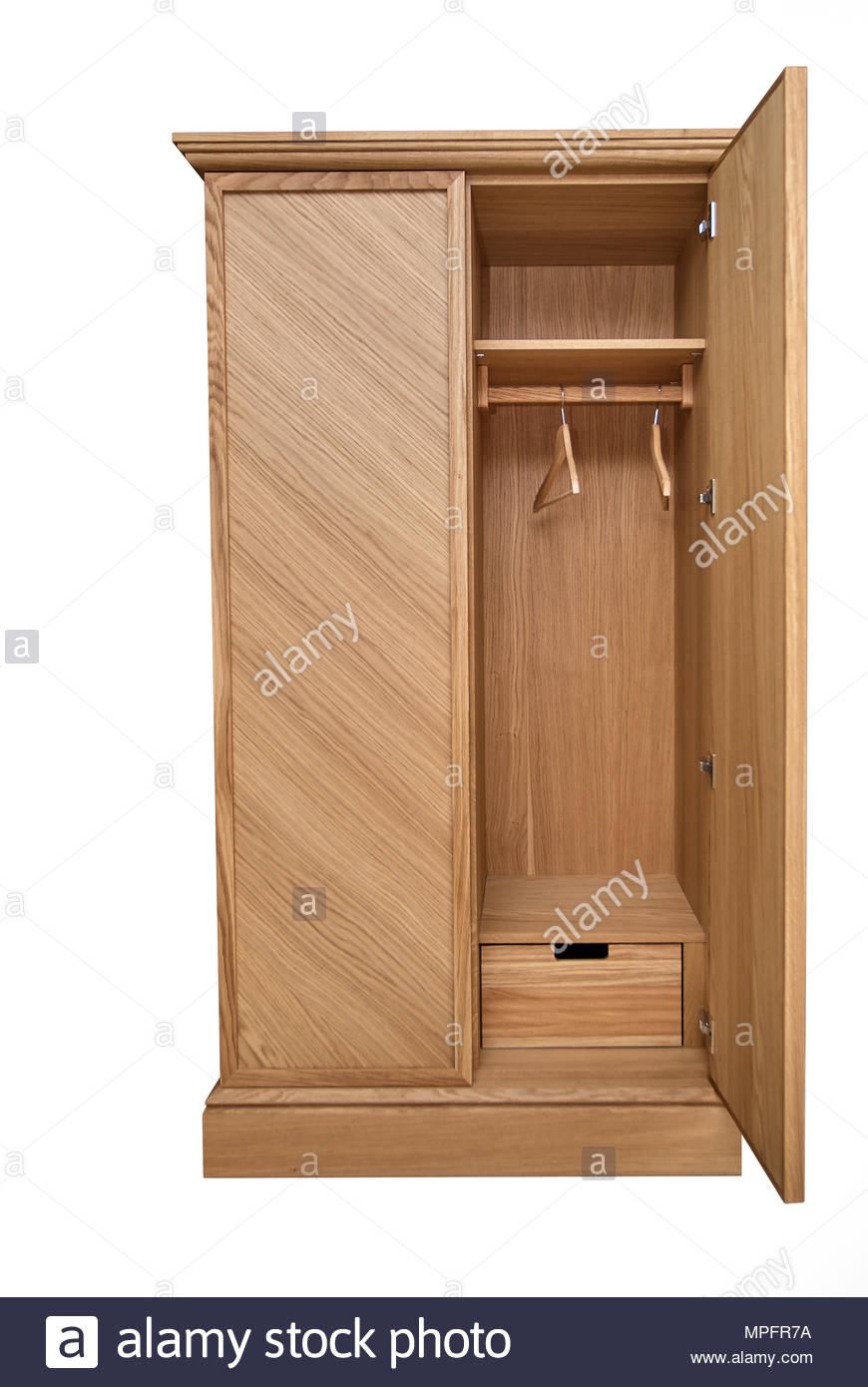 Wooden Cupboard Standing On A White Background Stock Photo