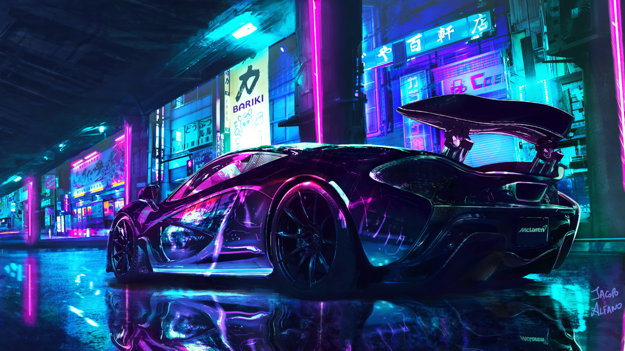 Super Car Neon Reflection Cyan Cyberpunk Eyecandy For Your