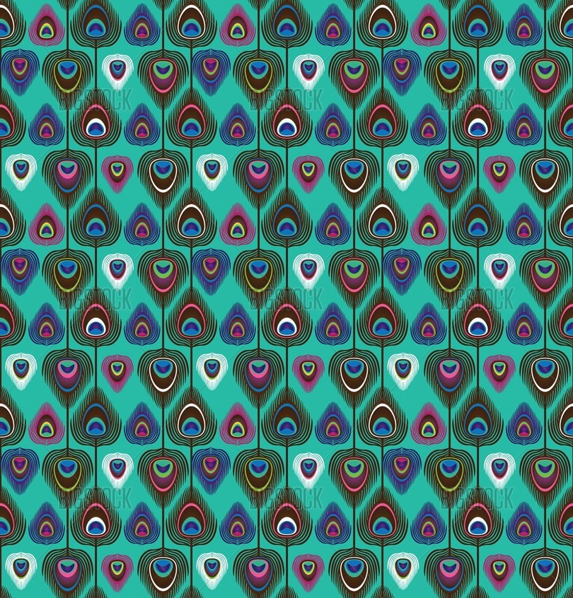 Image Of Seamless Cute Peacock Feather Pattern Background In Vector