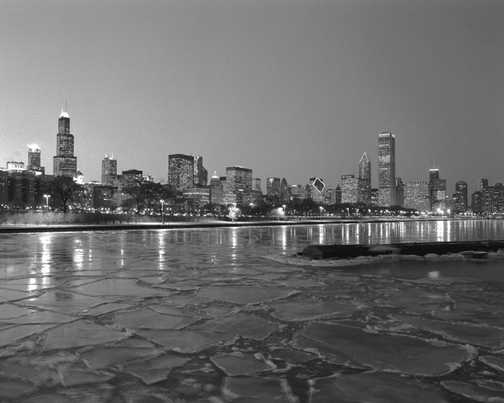 Chicago Black White Background Frozen Lake Michigan