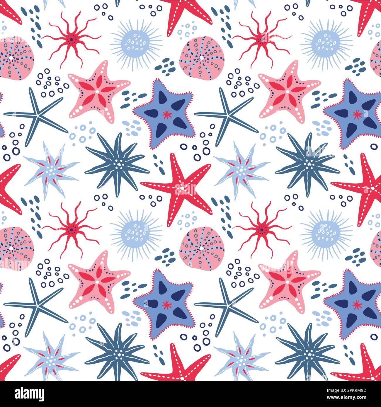 Tropical sea starfish ocean pattern Cute doodle stars beach