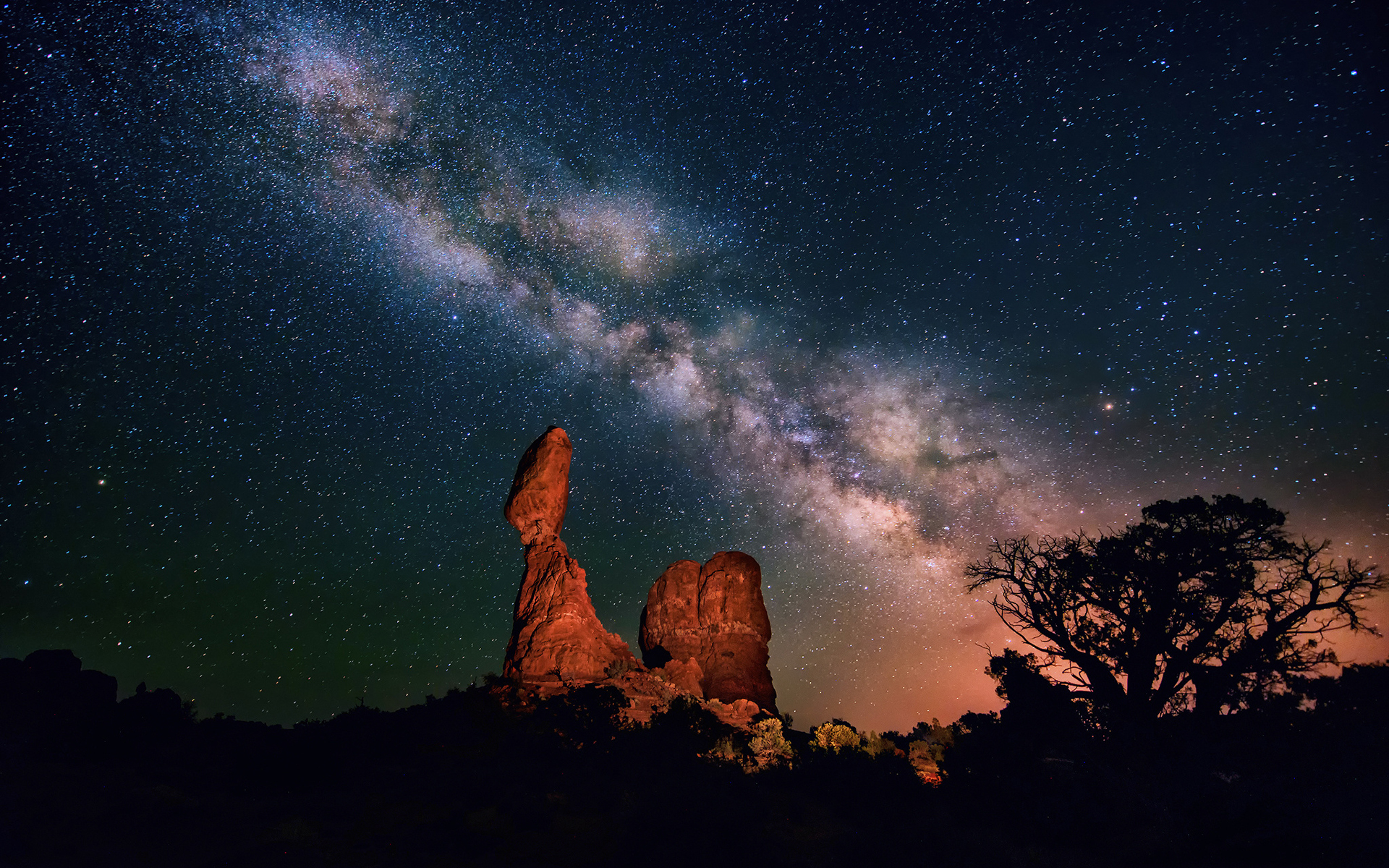 galaxy Milky Way Stars Desert Night Rocks Stones Wallpapers
