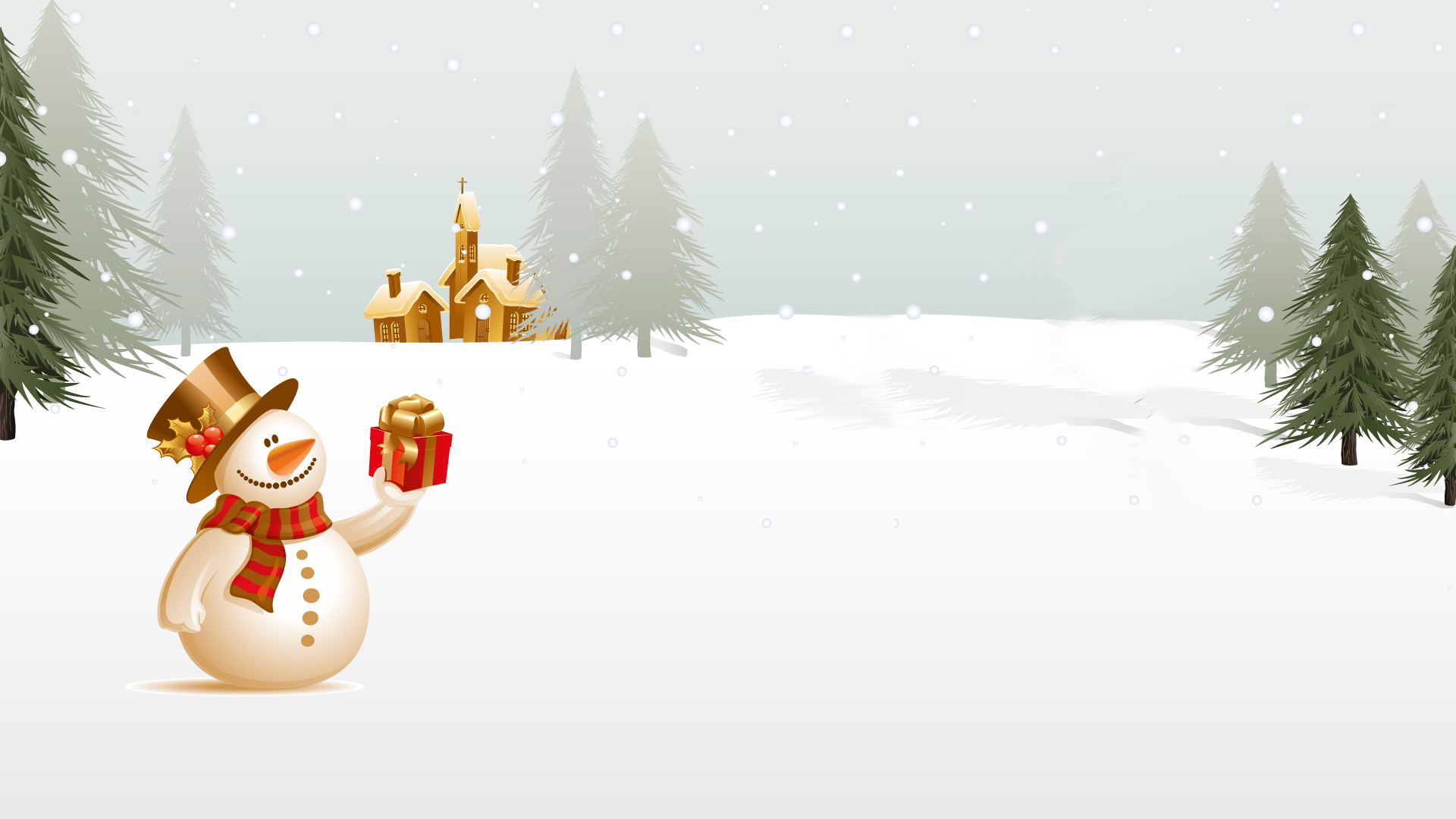 Christmas Snowman Holding Gift Desktop Background