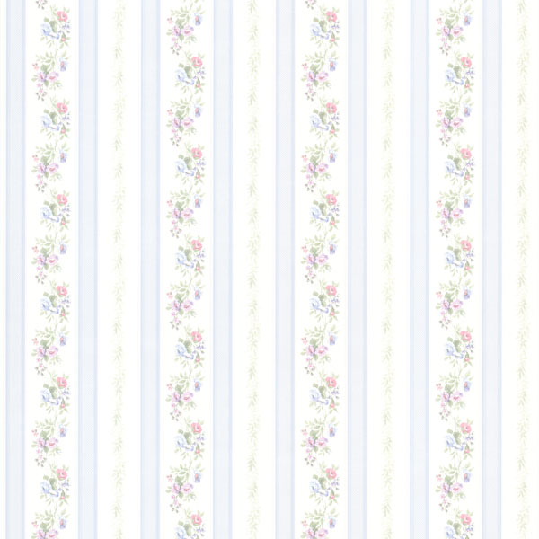 Light Blue Floral Stripe Princess Brewster Wallpaper
