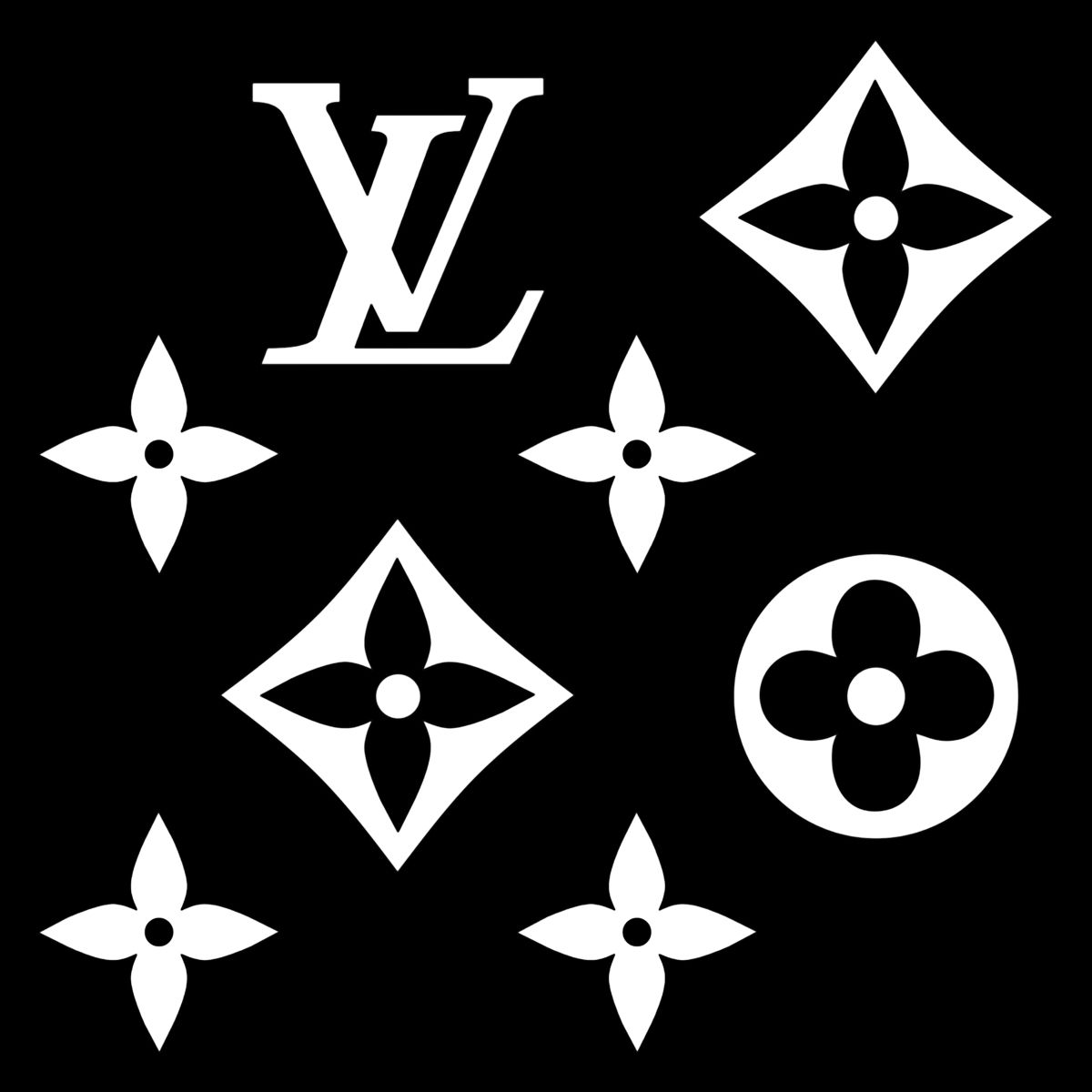 The Louis Vuitton Logo Is Shown In White On A Black Background With Wallpaper