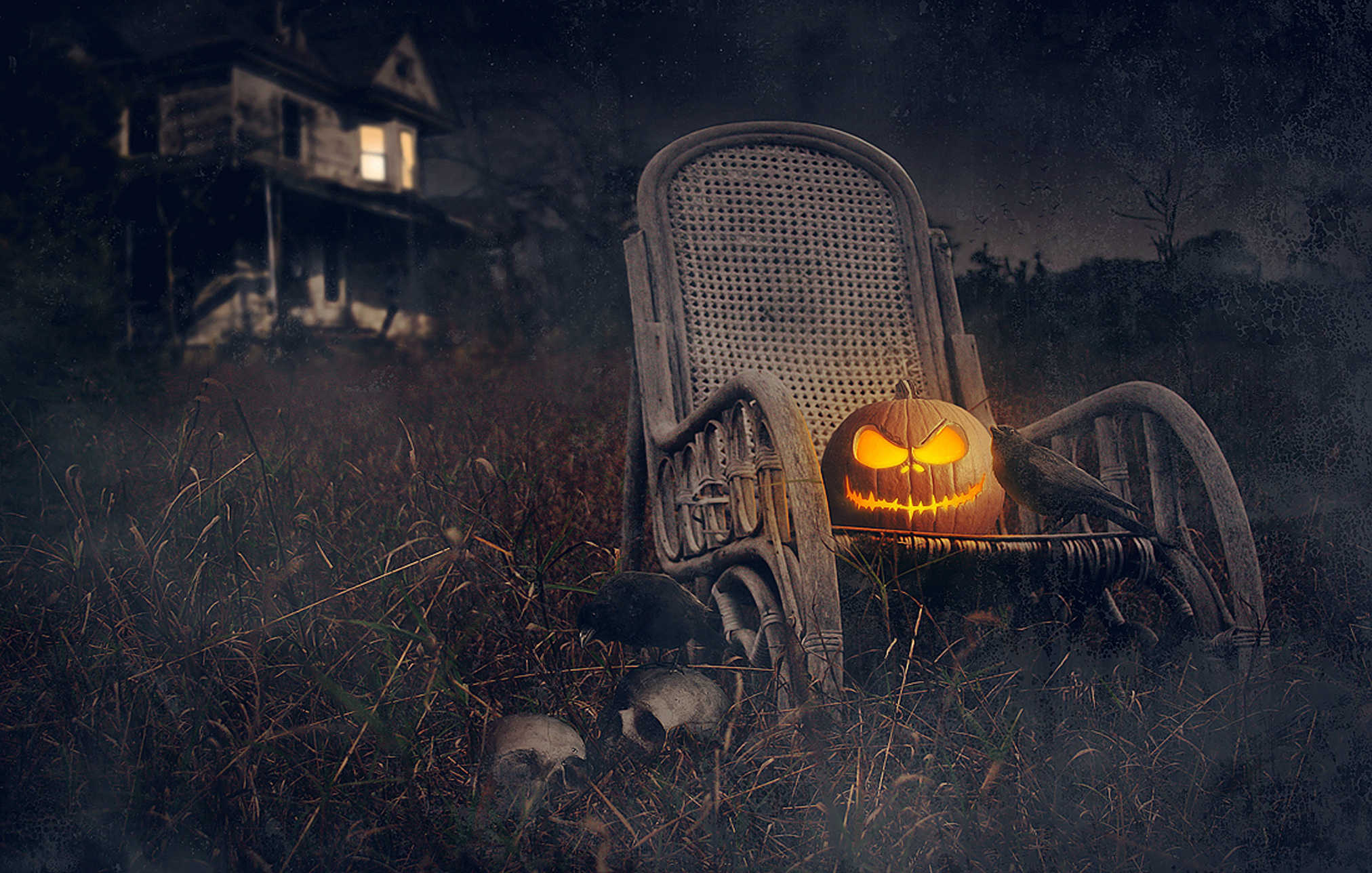 House Pumpkin Holiday Halloween Skulls Dark Skull Wallpaper Background