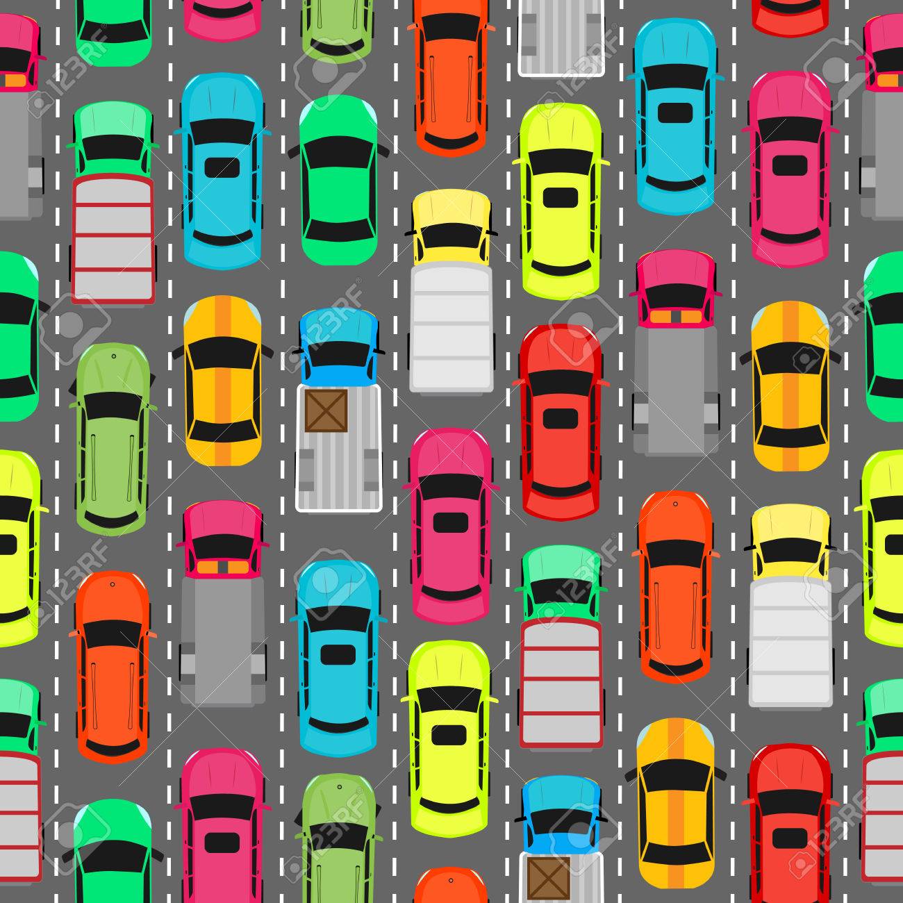 Seamless Pattern With Cars On Parking Endless Texture