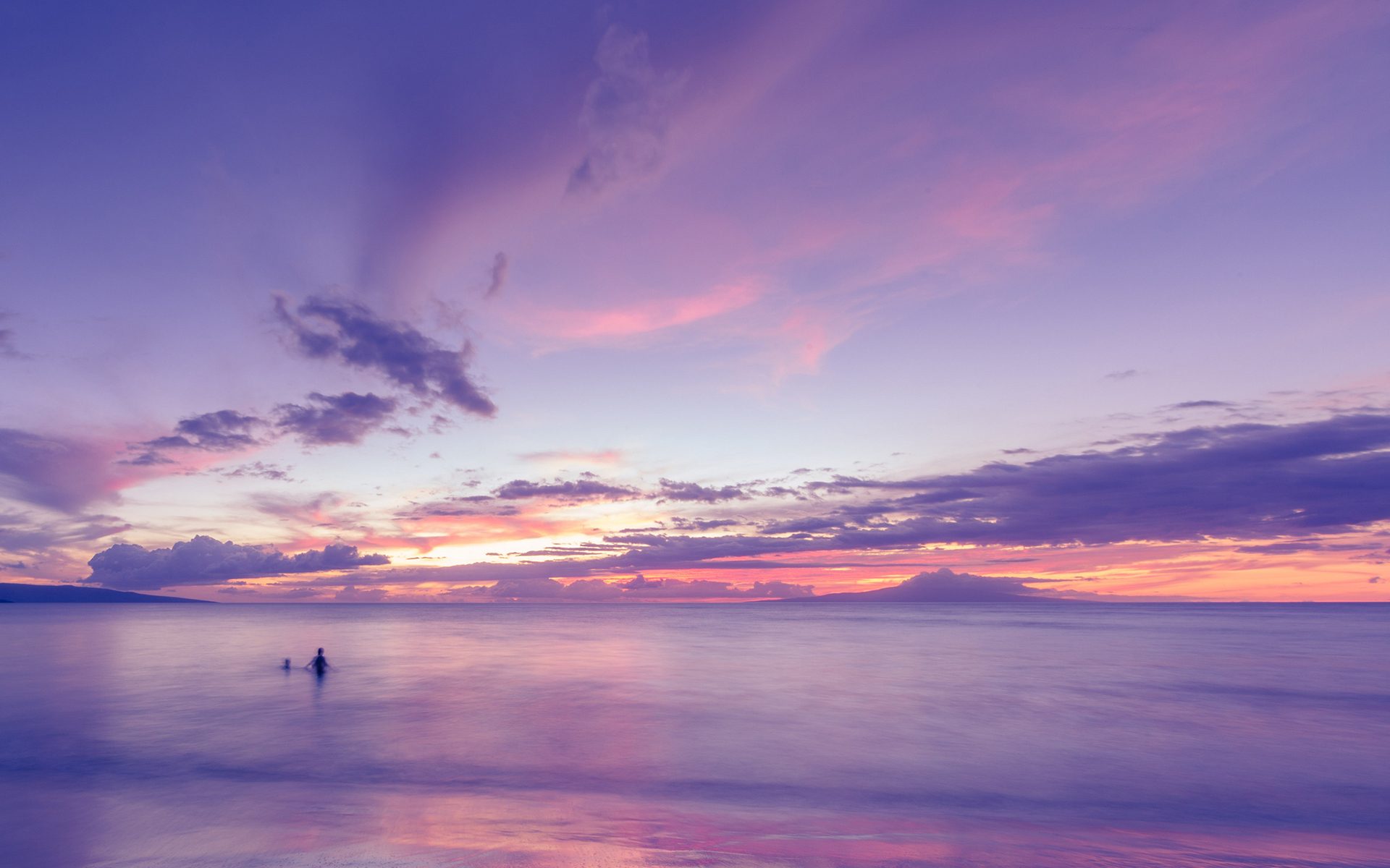 Ocean Clouds Sunset Purple Beach Wallpaper