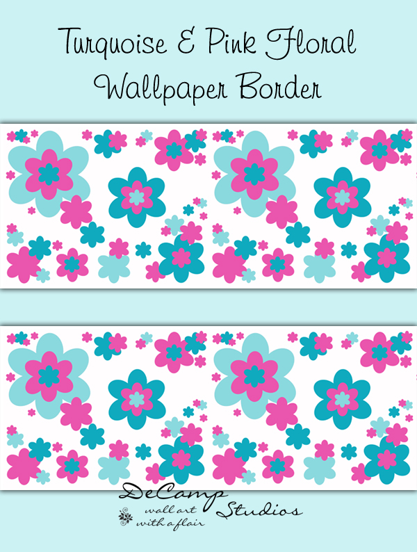 Free download Turquoise Blue Hot Pink Floral Wallpaper Border Wall