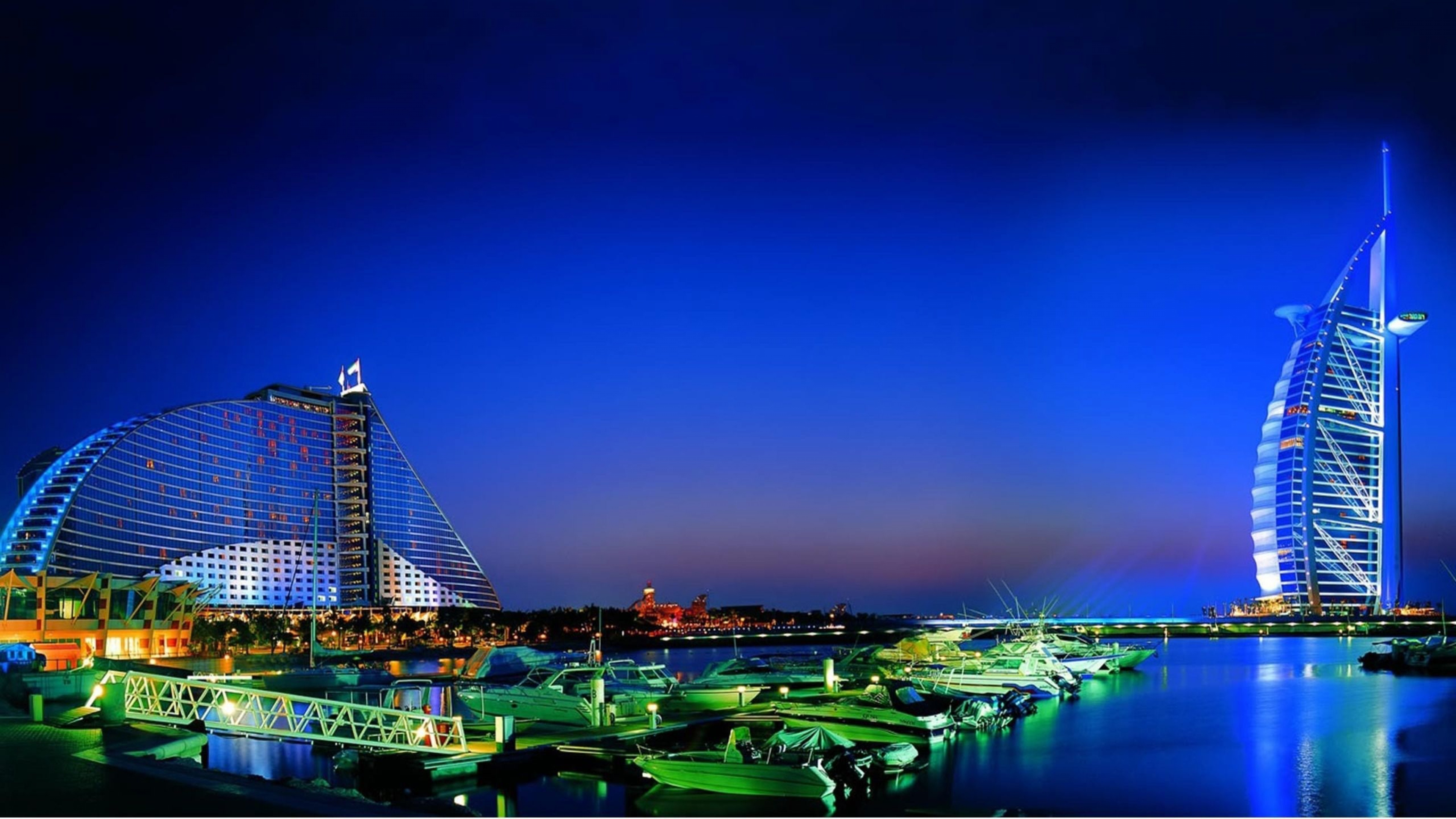 Wallpaper Beauty City Dubai Lights Evening Water 4k