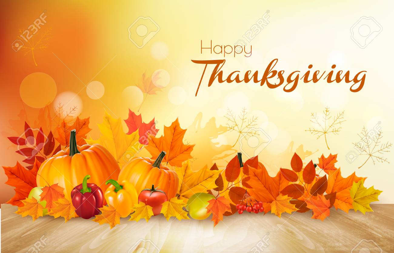 Happy Thanksgiving Background With Autumn Vegetables And Colorful