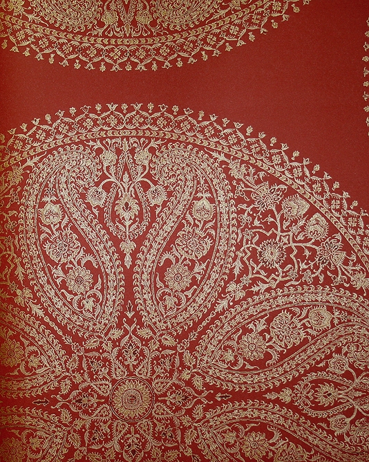  Circles Wallpaper Large paisley design wallpaper in gold on red