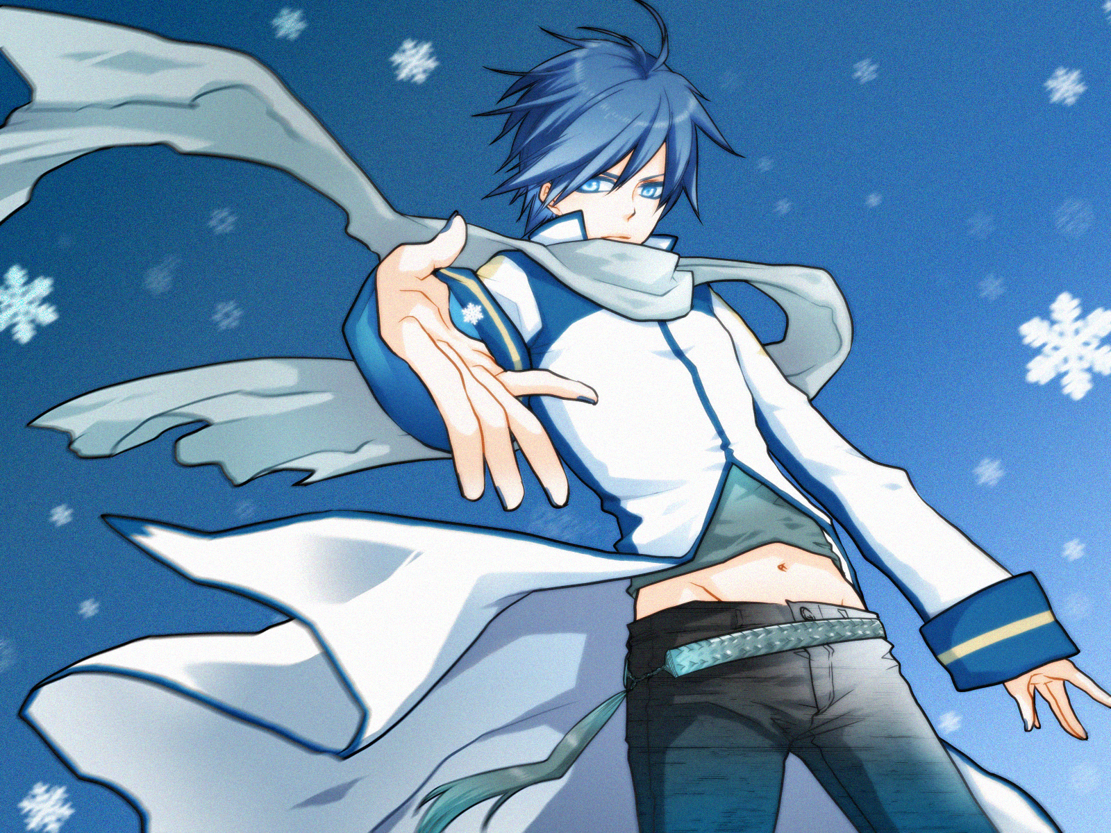 Anime Vocaloid Kaito Snowflakes Hold Out Hand Wallpaper