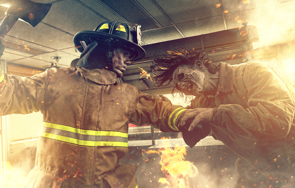 Wallpaper Zombie Vs Firefighter Fire Fight
